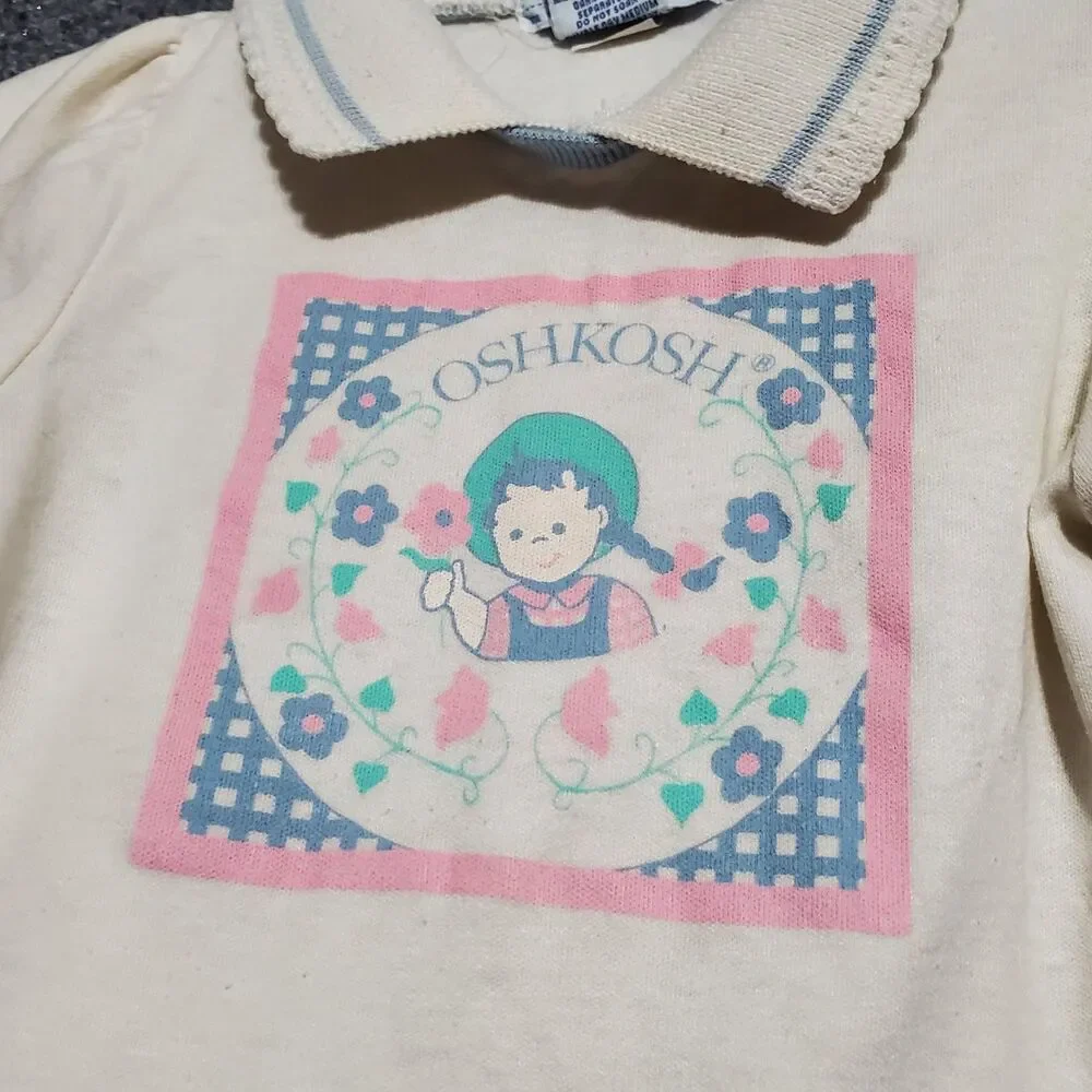 Vintage OshKosh B'gosh Prairie Girl Shirt Toddler 2T Floral 90s Flower Cute Polo